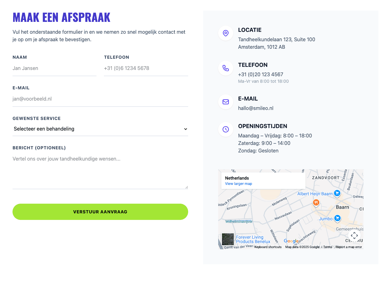 Dentist Theme Contact Section