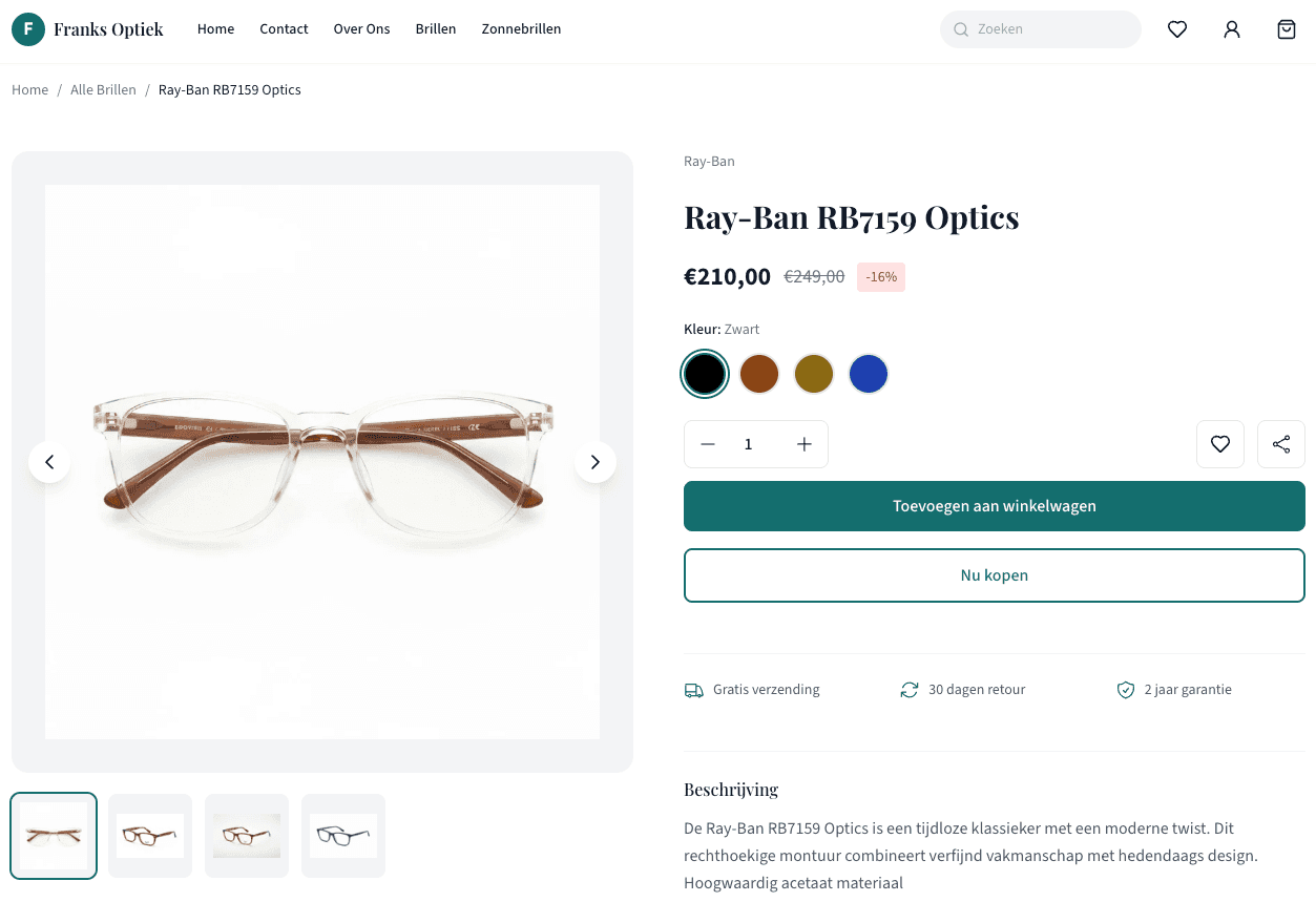 Product page with color swatches