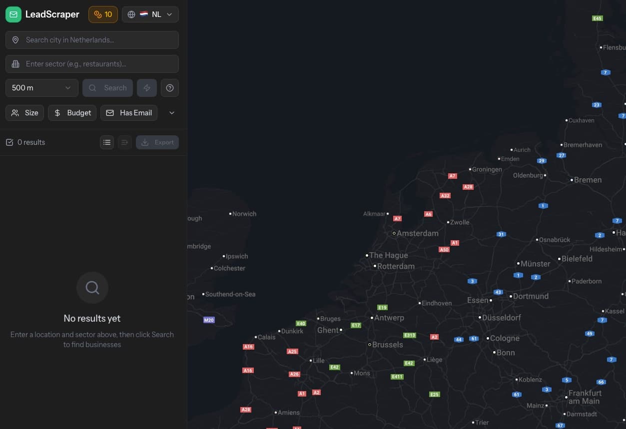 Full dashboard with search, results, and map
