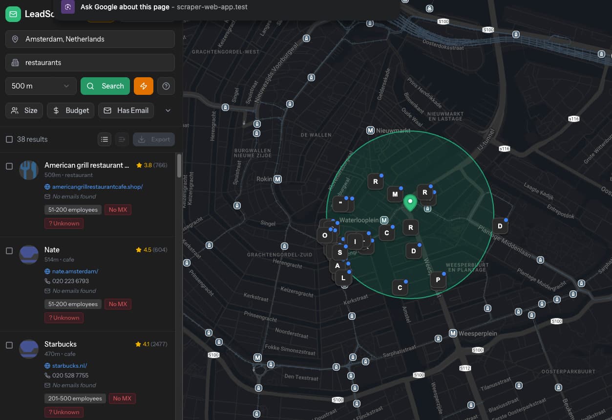 Interactive map with business markers